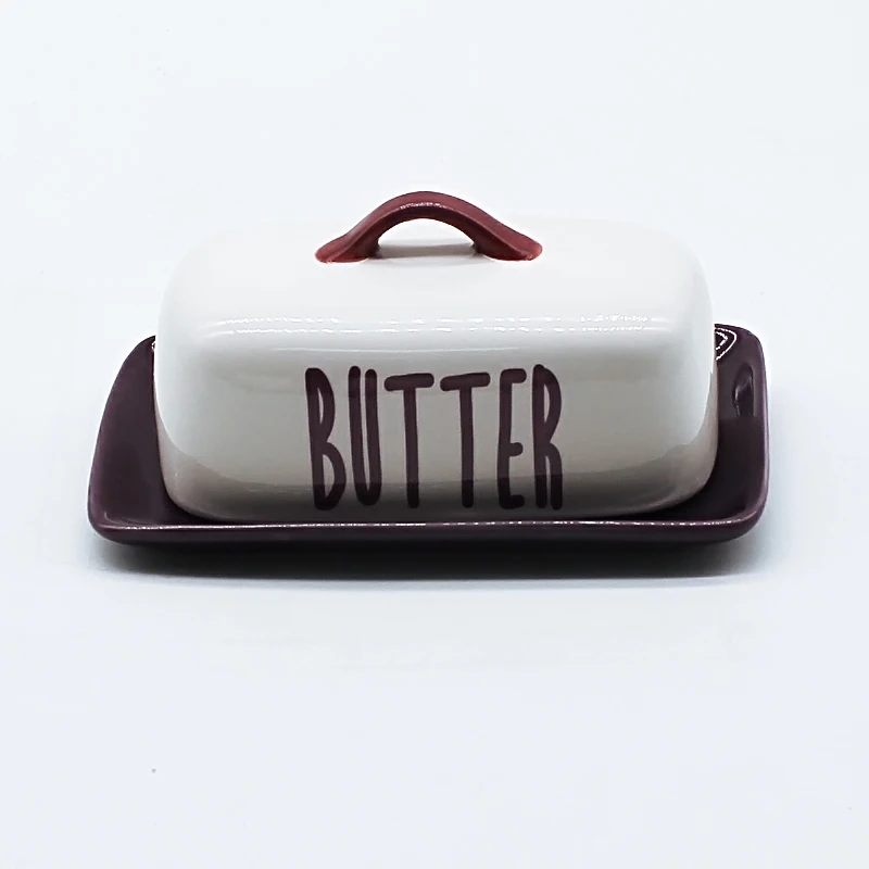 Custom body butter storage box ceramic kitchen white rectangle butter dish with lid