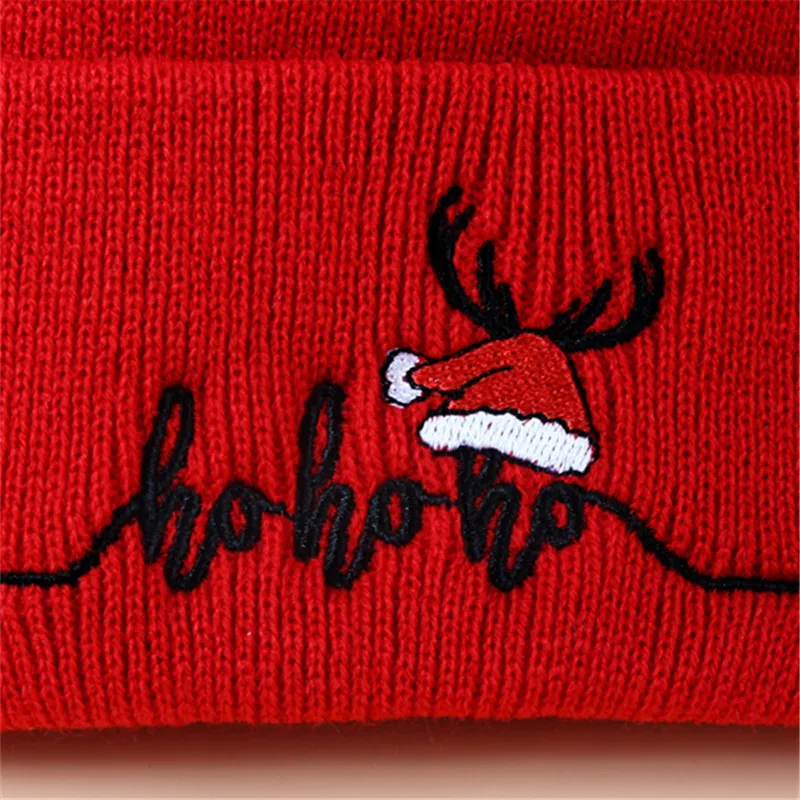 Christmas Hat Adult  Red Xmas Cap Beanie Hat Winter With Custom Logo Solid Color Warm Knitted Skull Caps Beanies