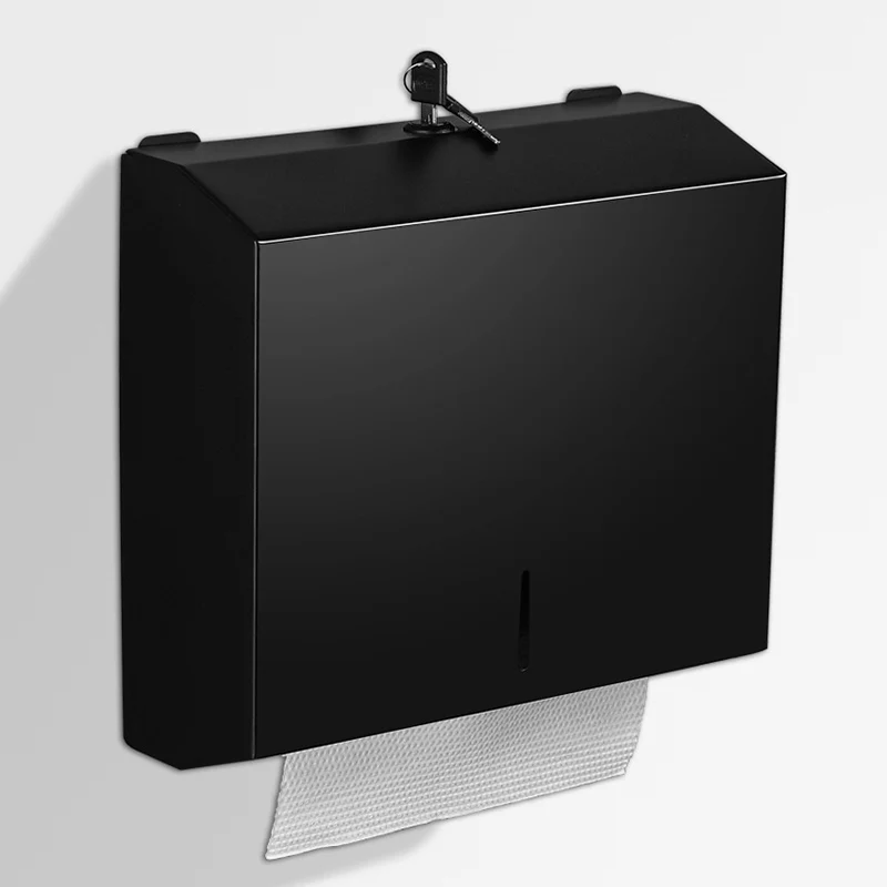 Toilet bathroom towel tissue holder stainless steel large public black roll paper dispenser