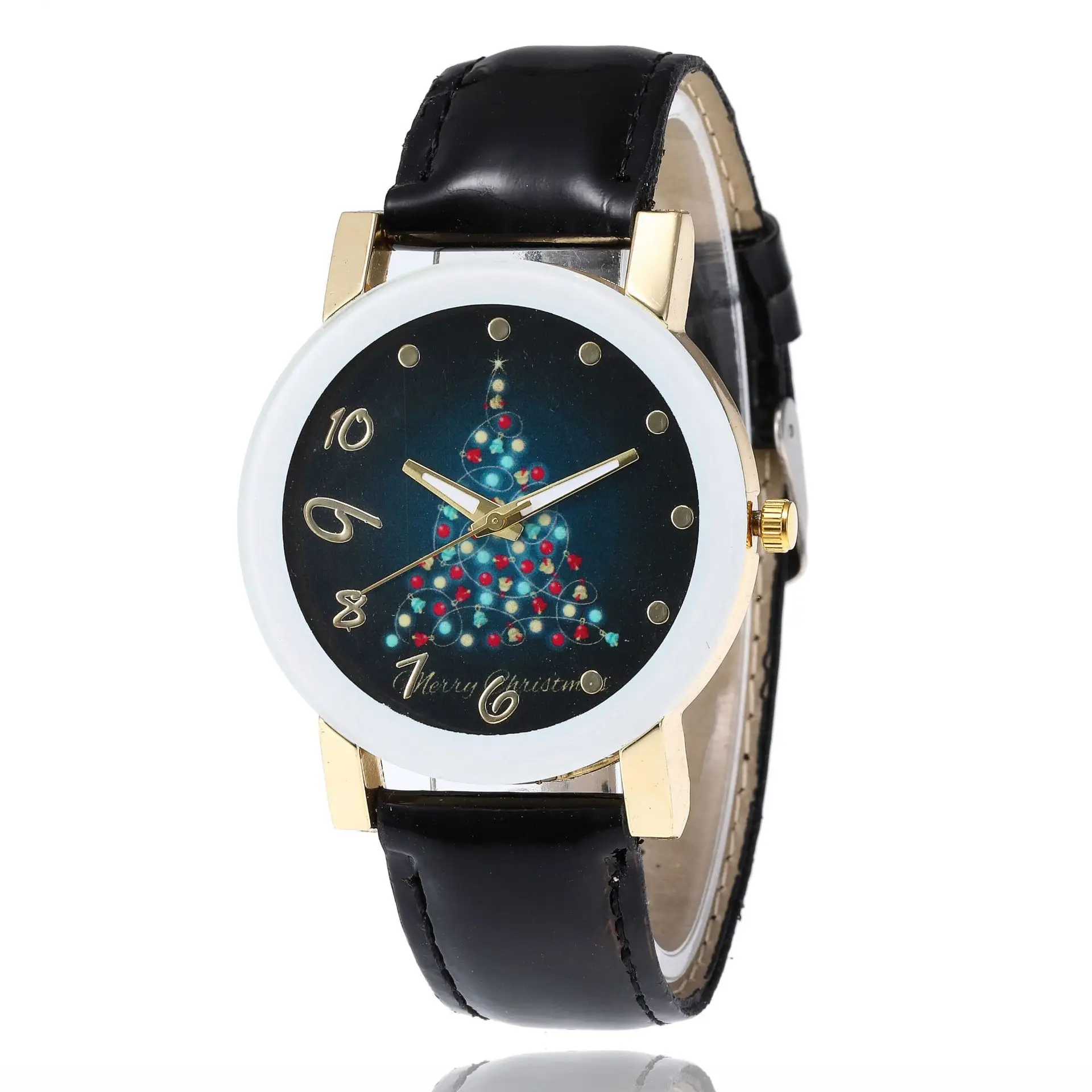 Cartoon fashion faux leather Christmas gift watch Christmas tree watch