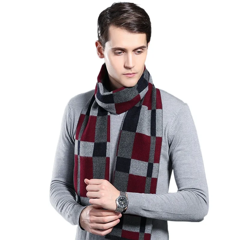 Wholesale Premium Mens Stylish Cashmere Feeling Winter Warm Geometric Pattern Kashmiri Shawls Scarf Men