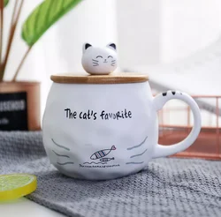 Hot sale cute  cartoon cat 3D ceramic mug creative milk coffee tea mug unique ceramic mug with lid and spoon
