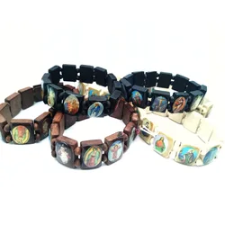 Religious Catholic Jewelry Christian Supplies Wooden Icon Elastic Rosary Bracelet