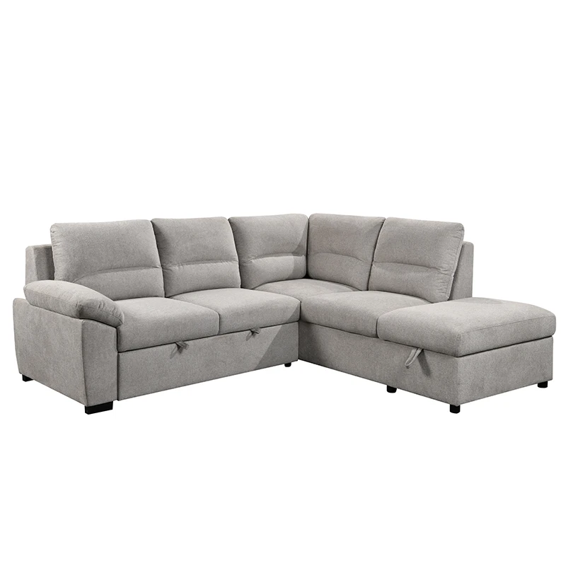 Luxury modern linen fabric 5 seats ottoman living room sofa  with customized services corner sofa pull out sofa bed