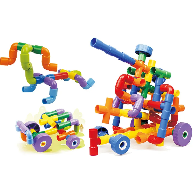 Desktop educational toys 3 years old child tubular shapes build blocks kids assembly plastic brick toy