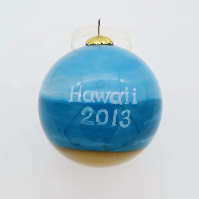 Custom Handmade Inside Painting Glass Ball 8cm Blue Round Inner Hand Painted Blown Glass Christmas Ball