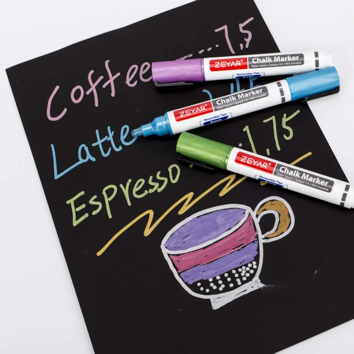 Customization  Liquid Chalk Markers Metallic Color Reversible Bullet And Chisel Tip, dry erase