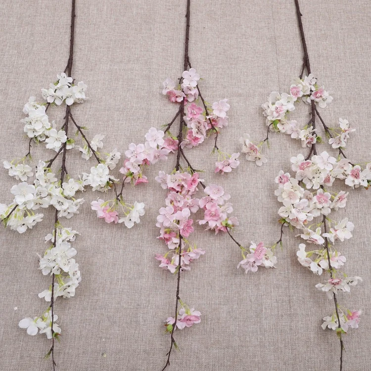 Hot Sales 110cm Long Silk Fake White Pink Cherry Branch Artificial Cherry Blossom Flowers For Home Hotel Wedding Decor