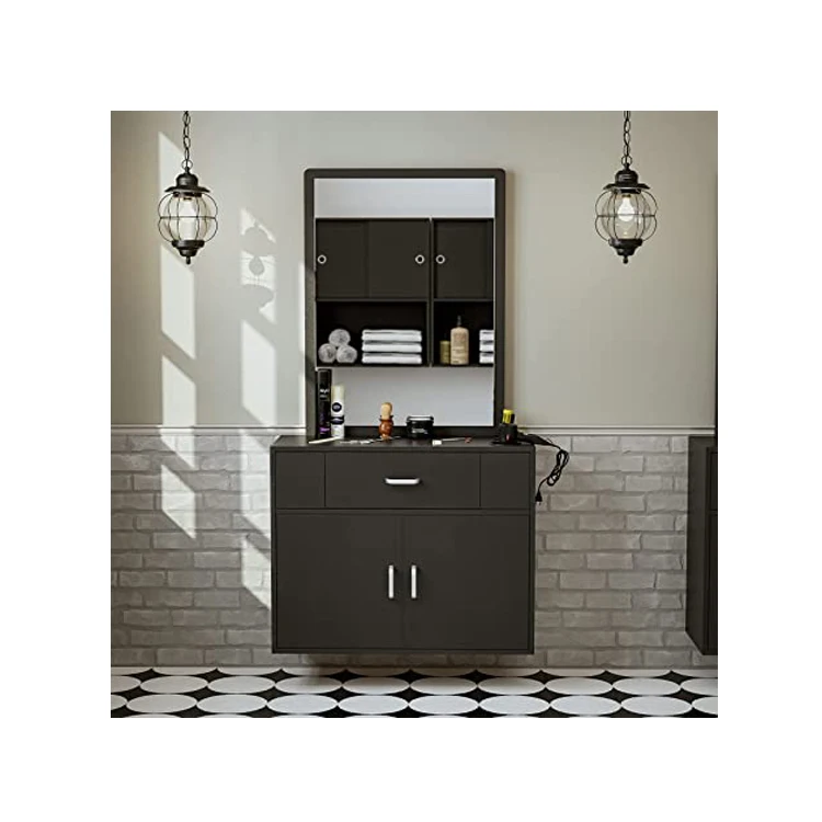 wholesale custom black rectangle wall mounted makeup salon station mirror barber shop mirror for beauty salon