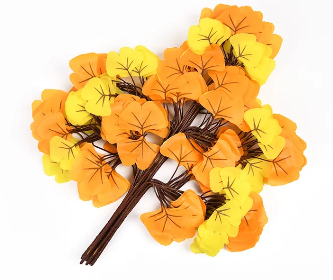 JDWQ Various  Color Artificial Plastic Ginkgo Biloba Leaves Silk Biloba Leaf For home hotel wedding decor
