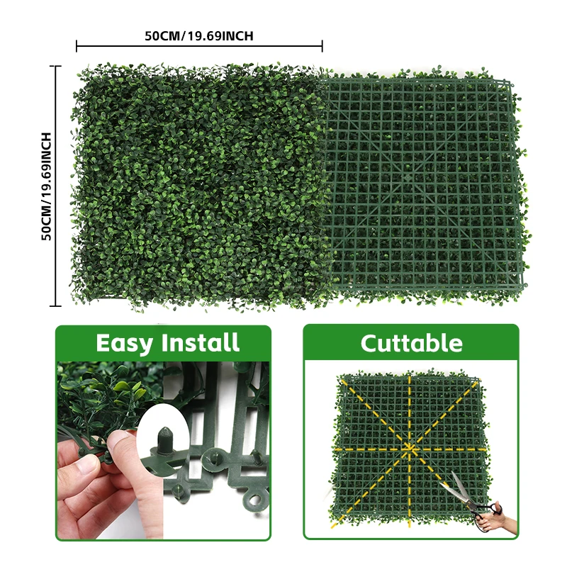 P4 Anti-uv Plastic Leaf Plant Faux Boxwood Mat Green Foliage Panel Artificial Grass Wall for Outdoor