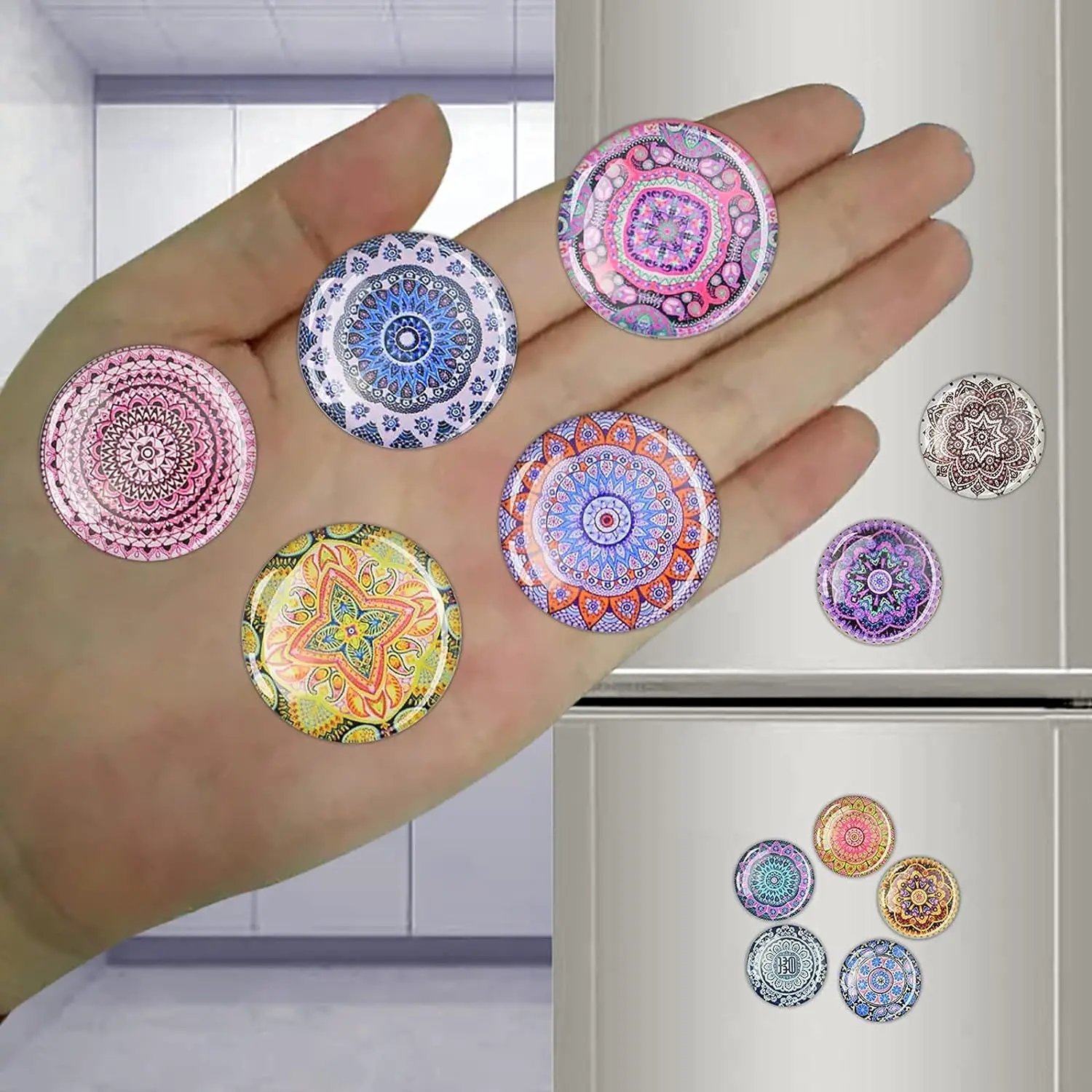 Mandala Fridge Magnet Refrigerator Magnets Colorful Glass Fridge Magnets For Whiteboard Office Cabinets Kitchen