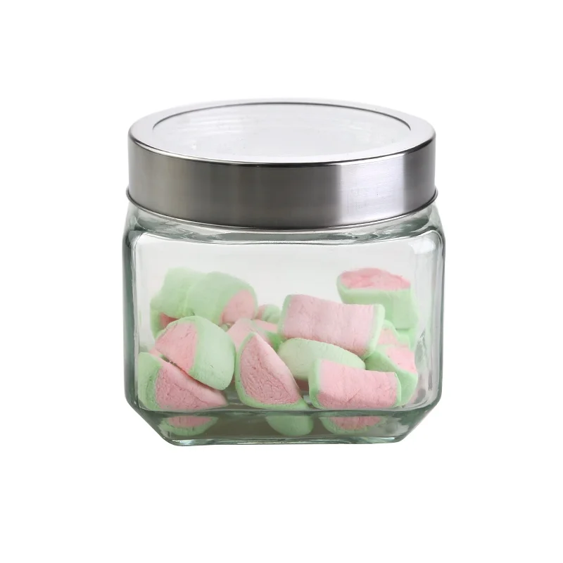 Square Glass Containers with Stainless Steel Lids for Coffee Spices Beans and Food