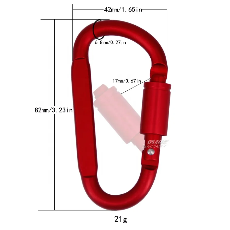 baichao 8#D shaped locking flat aluminum alloy Metal snap swivel keychain quick link hooks screw-on biner clip Hanging carabiner