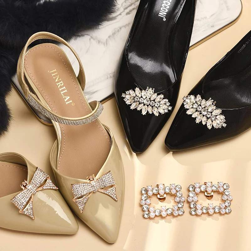 Wholesale Shoe Accessories Crystal Bow Shoe Clips Removable Buckle For Women Shoes