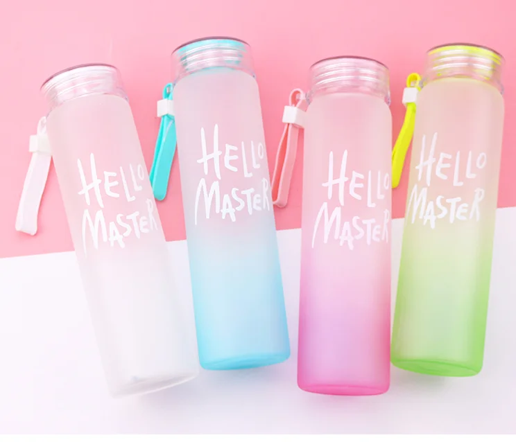  Лидер продаж amazon 2019 креативная цветная портативная Матовая бутылка для воды hello master с веревкой частная марка без