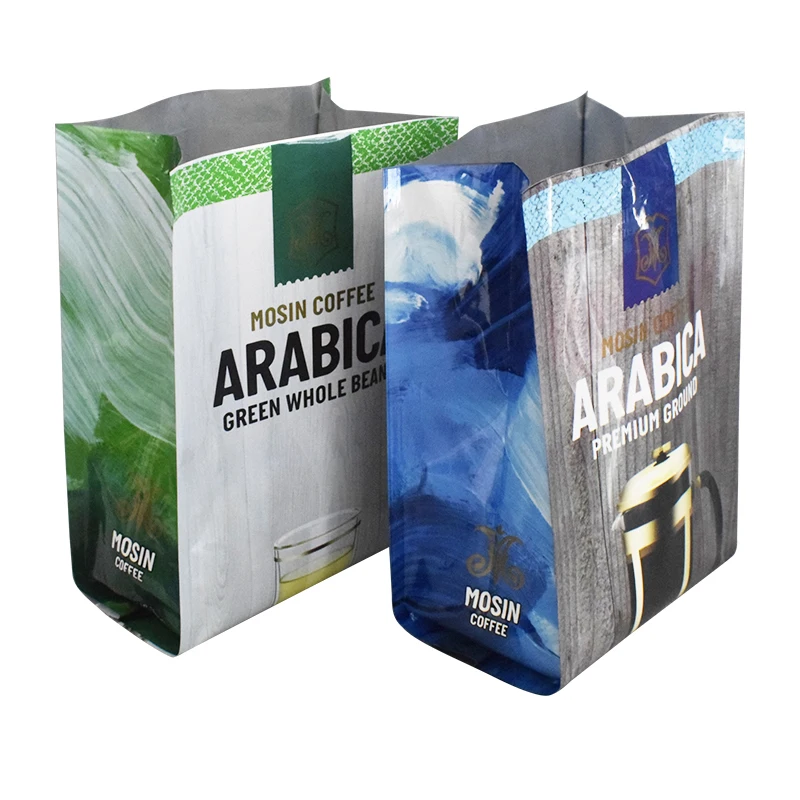 Custom Printed plastic Heat Seal Four Side Sealed Coffee Bean Pouch 4 Side Seal Bag Back Gusset Bag