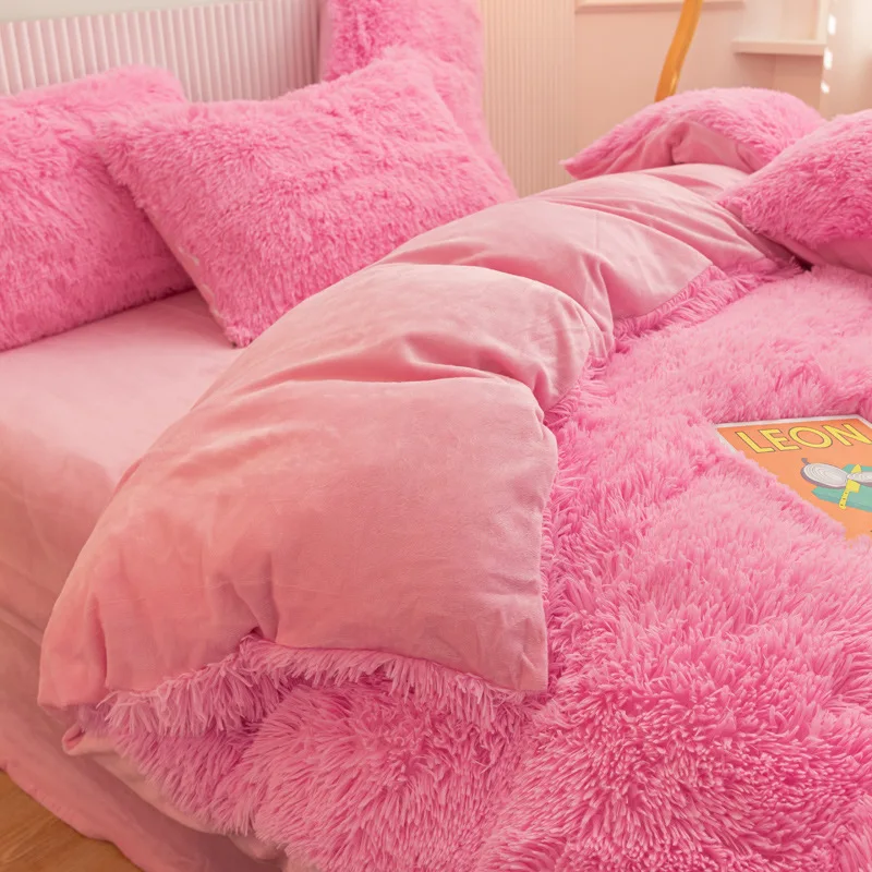 High Quality With Low Price Shaggy Faux Fur Fluffy Mink Wool Velvet Bed Sheet Comforter Sets Bedding Set For Winter