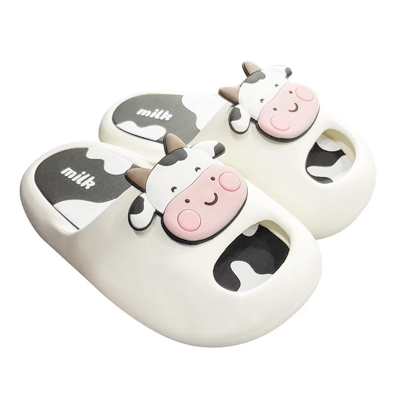 Summer Cartoon milk cow Fashion girl open toe Sandals Shoes EVA Child household bath non-slip Slides Slippers