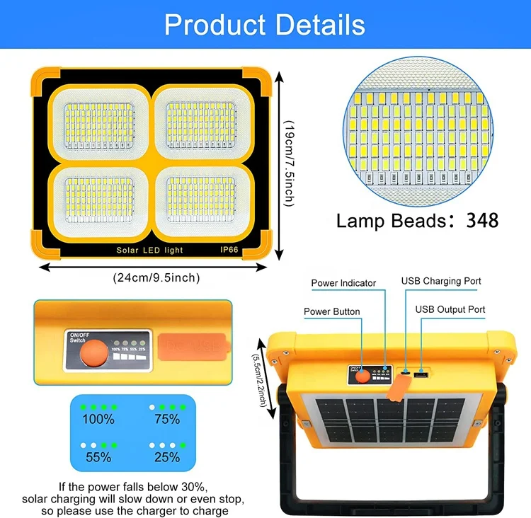 Garage Warehouse Sports Stadiums Camping Working Lighting 100W Emergency Portable Solar Floodlight Rechargeable Led Flood Light