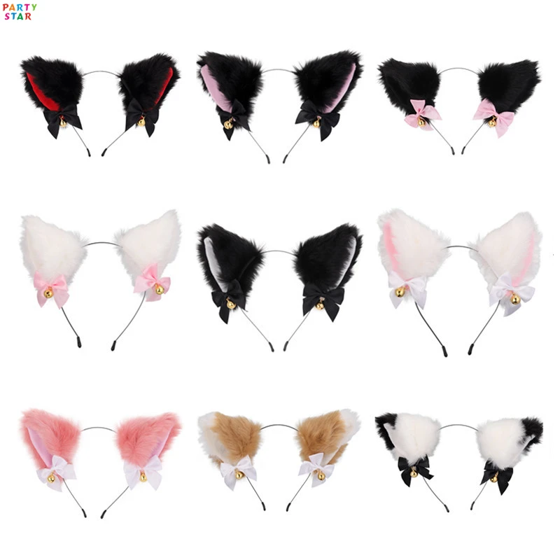 Hot Sale Party Halloween Headband Ribbon Bow Bell Plush Hair Accessories Cute Cat Ears Girl Headdress