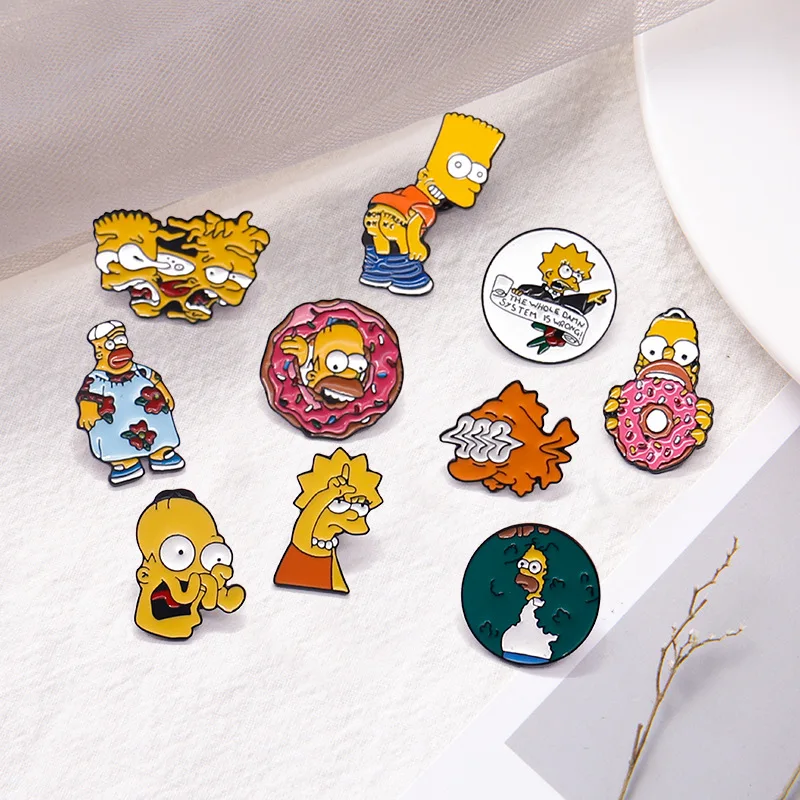 BSBH China Manufacturer Cheap Wholesale Custom Metal Cute Cartoon Anime Simpsons Funny Personality Badges Lapel Pins For Clothes