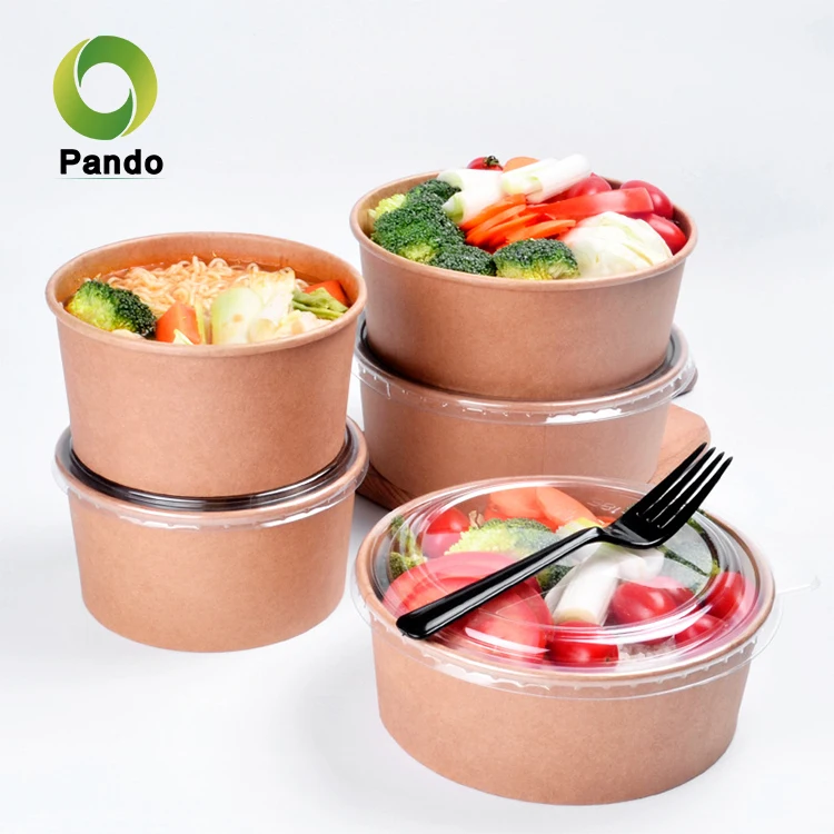 Eco friendly disposable food container green cheap /white/kraft paper salad bowl with lid