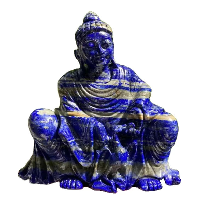 Blue Lapis Lazuli Buddha Crystal Statue Hand-carved Gemstone Buddha Home Decor Semi-Precious Stone Crafts Gift
