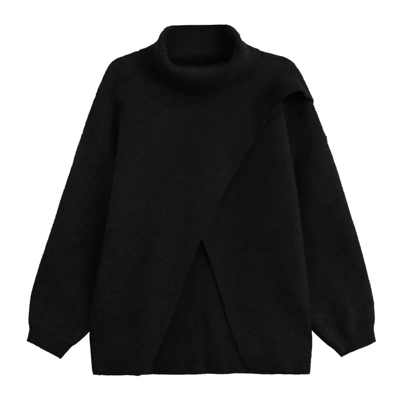 Bettergirl  2024 Autumn and Winter Niche Design High Neck Sweater New Style Personalized Front Slit Loose Base Knit Sweater