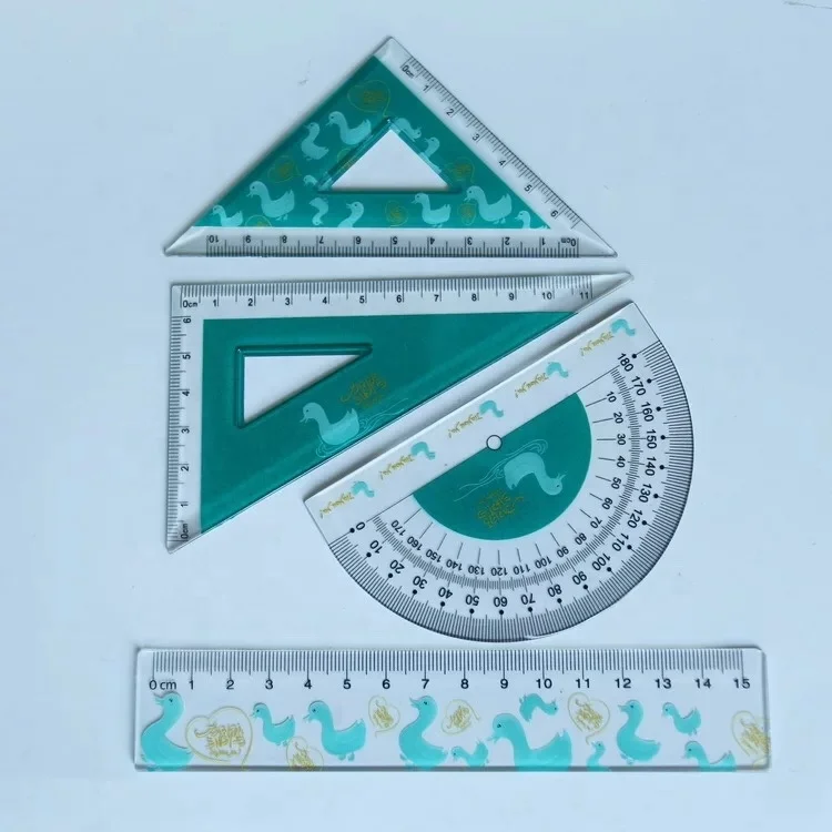4 Pieces Math Geometry Tool Set Includes Plastic Clear Ruler  Protractor Triangle for School Office Home