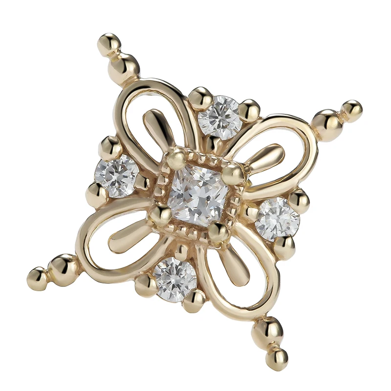 Giometal Flower Threadless Triangle Top Ends Lip Labet 14K Solid Gold Tragus Helix Stud Earrings Body Piercing Jewelry Wholesale