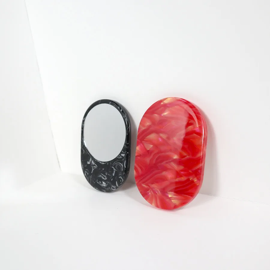 2022 New Classically Styled Korean Version Oval Acrylic Mirror Hot Sale Pocket Cosmetic Makeup Mirror with Pearl Stone Material