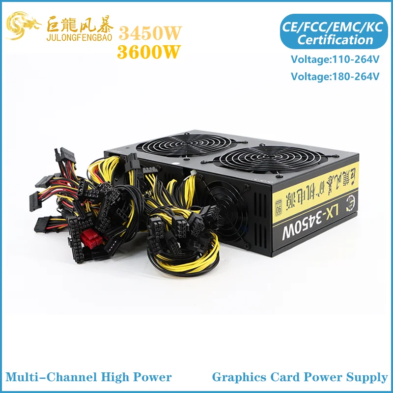 Блок питания 12GPU для видеокарт 3450 Вт 3600 Вт RTX3090 PSU ATX 12 В с двойным охлажд