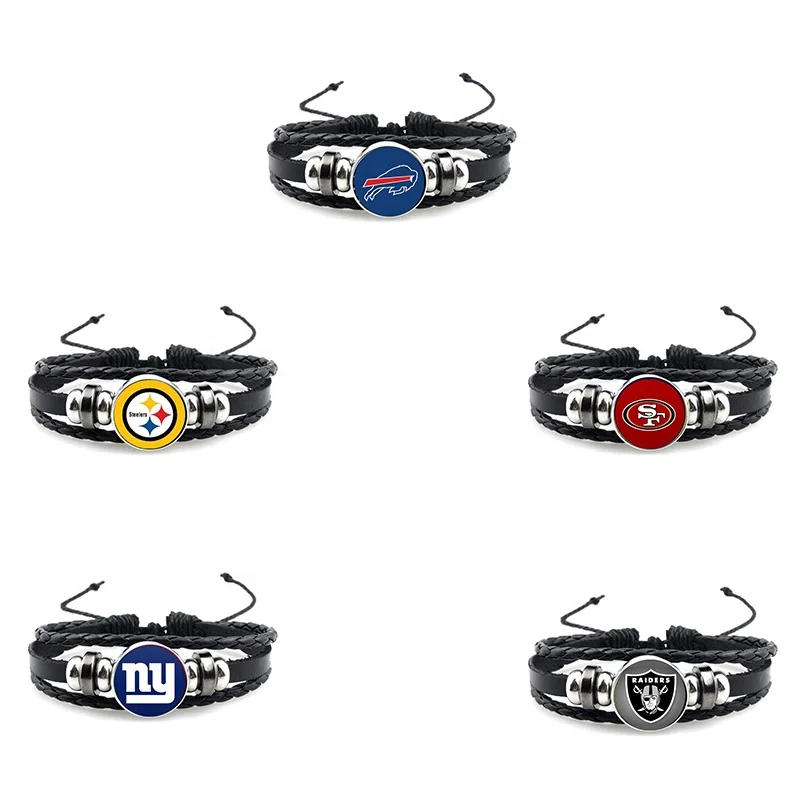 2022 hot sale all 32 nfl teams Bracelet fashion sports football team man bracelet leather wristband