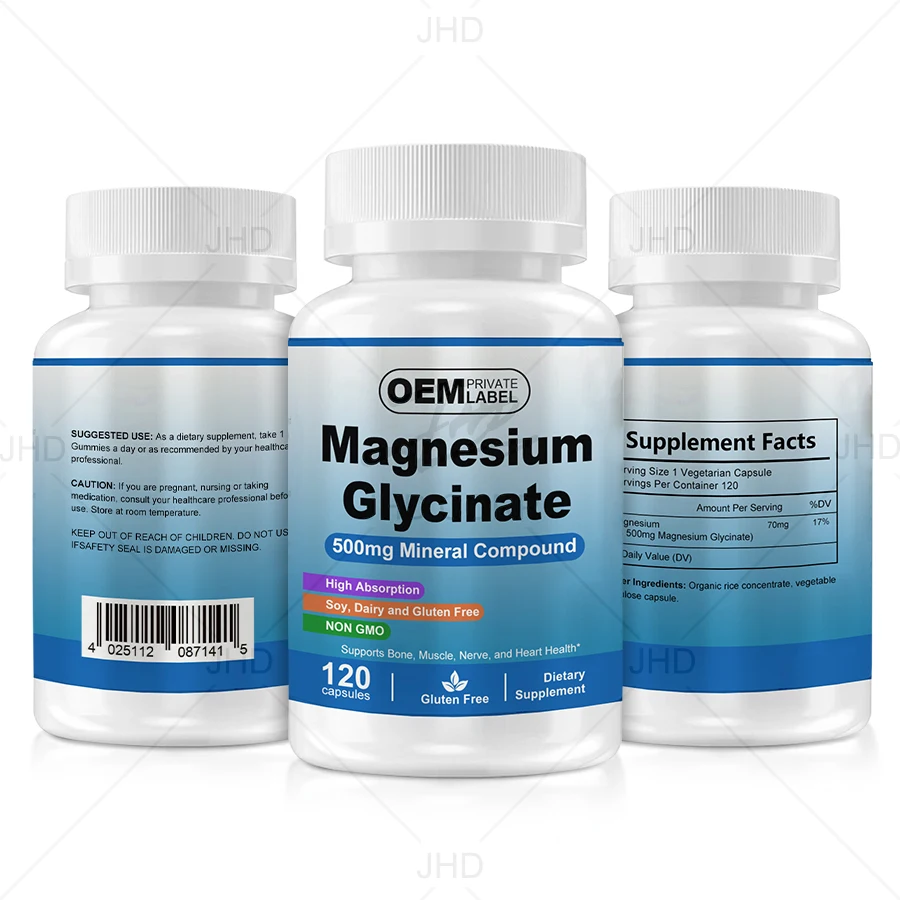 CGMP Factory OEM Private Label 500mg Pure Magnesium Glycinate Capsules