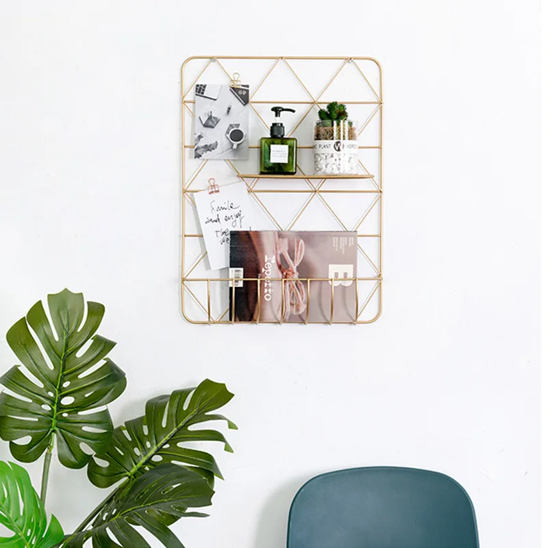 Wall Mounted Art Home Decor Accessories Gold Metal Wall & Display Shelves