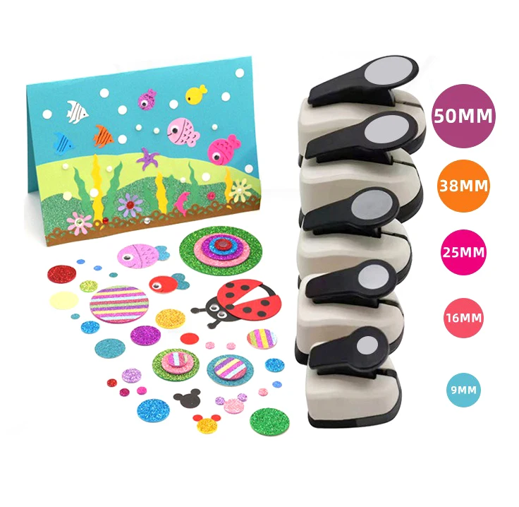 Round Embosser Kids Labor-Saving Punch Machine Hand DIY Round Flower Puncher 9/16/25/38/50mm