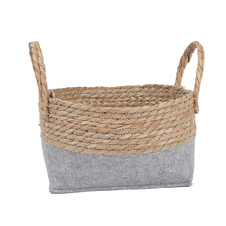 Natural Handmade Straw Basket With Rope Storage Basket For Food Fruit Vegetable Storage Basket Tray