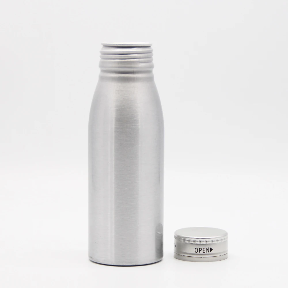 Fresh fruit orange juice empty aluminum beverage bottle with tamper proof caps