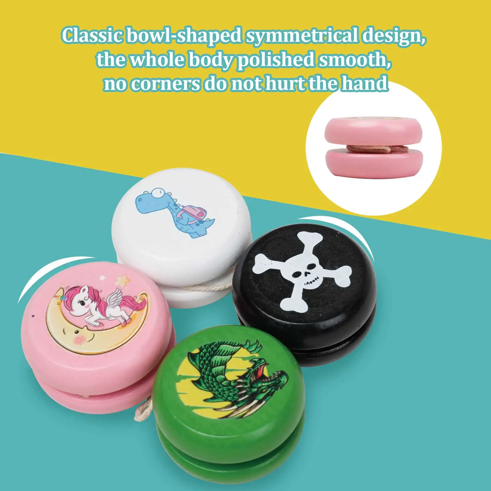 Mini 5x5 CM Classic Yoyo Ball Toys Customized Cartoon Animal Wooden Yoyo Toys for Kids