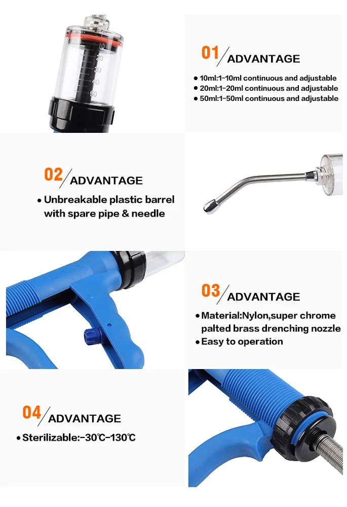 Veterinary Continuous Drench Gun Syringe Automatic Drencher 20 30 50 Ml