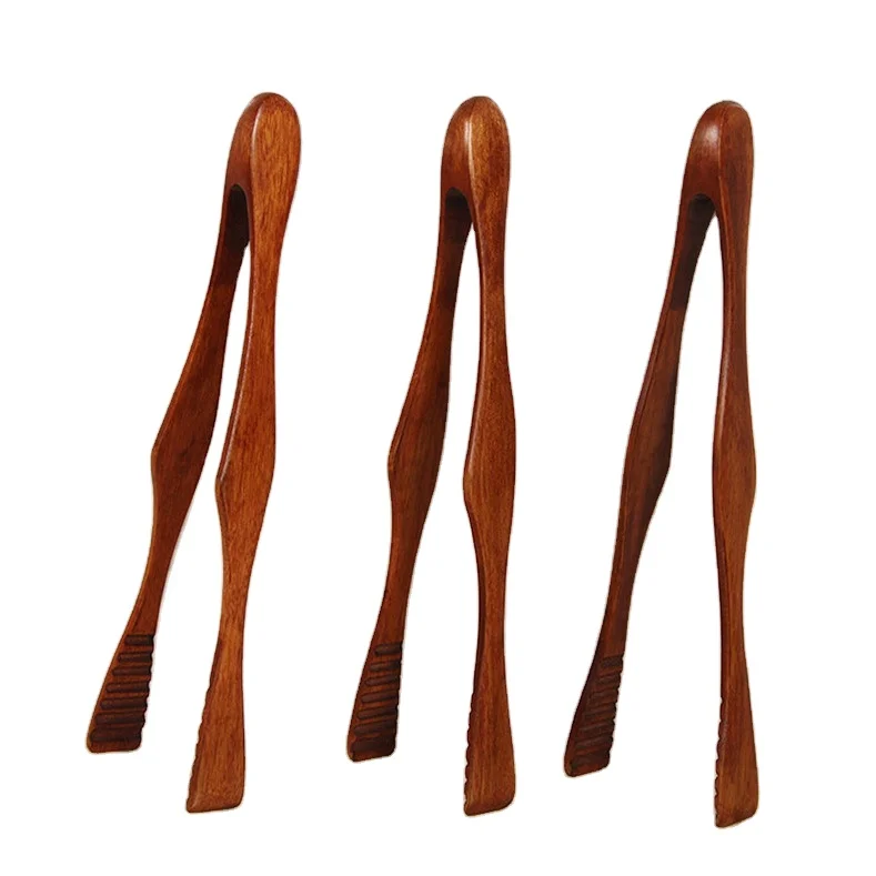 Wholesale Kitchen Utensil BBQ Salad Cheese Bacon Muffin Bread Toast Tongs Reusable Wooden Toaster Tongs