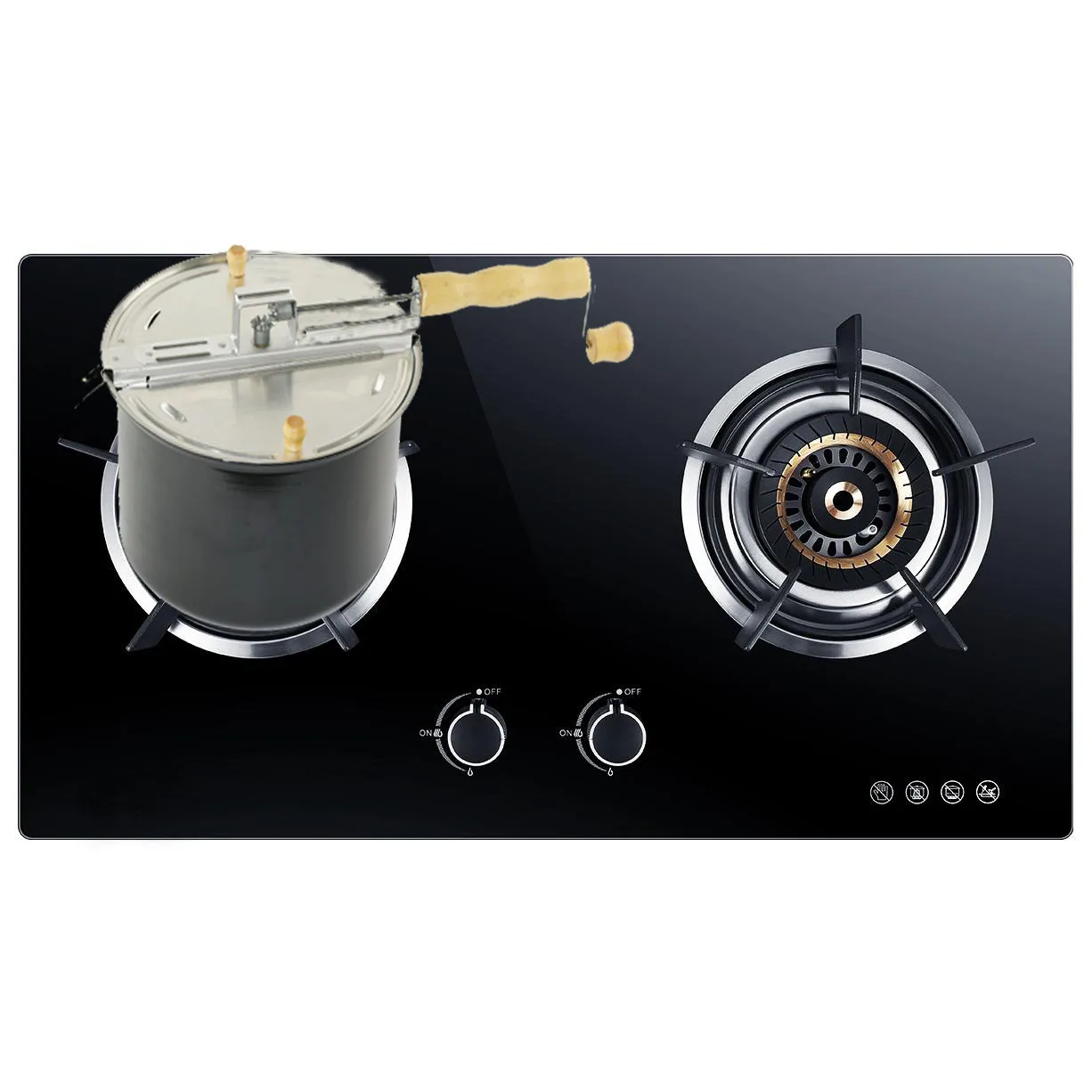 Stovetop Popcorn Maker Pop Popper Hand Stirring Crank Cooker Kettle Removable Lid w/Wooden