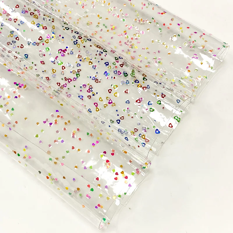 Clear Transparent Glitter PVC Film Sheet  Fabric For Bag Table Cover