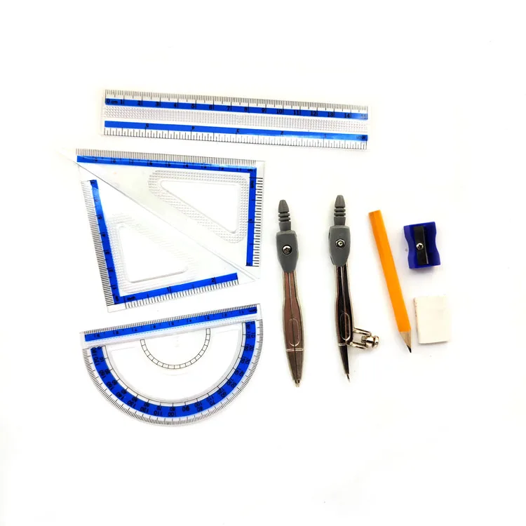 Bulk Cheap Super Quality Marshal Math Set in Tin Box 9pcs Geometry Drawing Tools Kit of Rulers and Compass for School Students