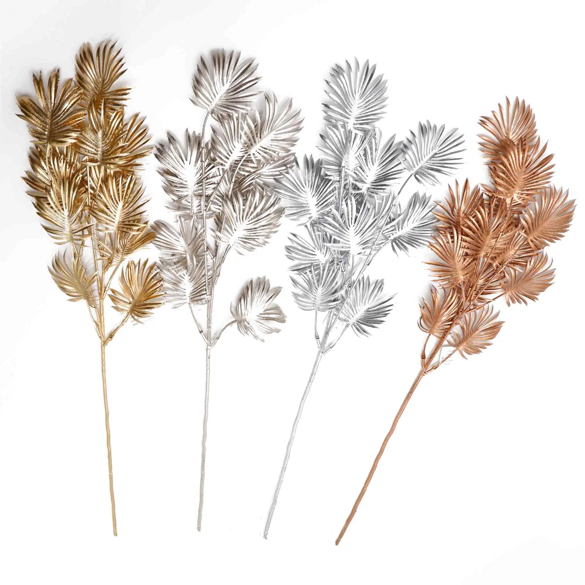 Wholesale wedding home decor plastic golden palm orchid eucalyptus hanging golden flowers plant leaves artificial gold leaf