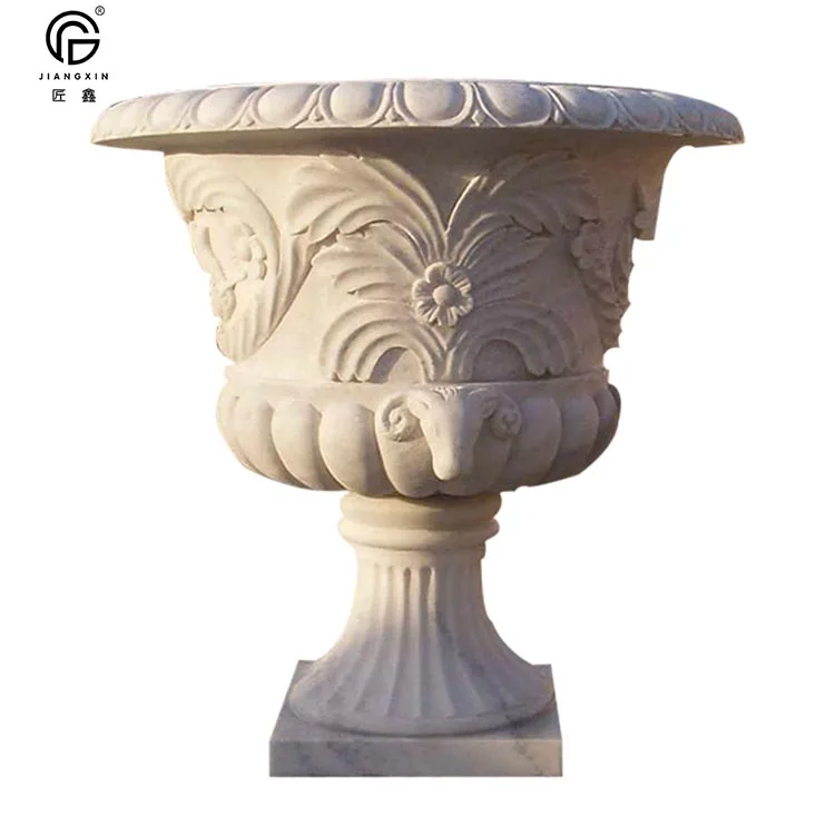 Custom High Quality European Style Hand Carved White Marble Stone Flower Pots For Sale