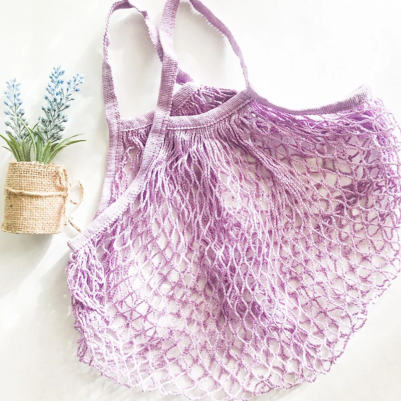 Reusable Cotton Mesh Bags Vegetable Fruit Packaging Market Large Capacity Net Canvas Grocery Tote Bag For Shopping