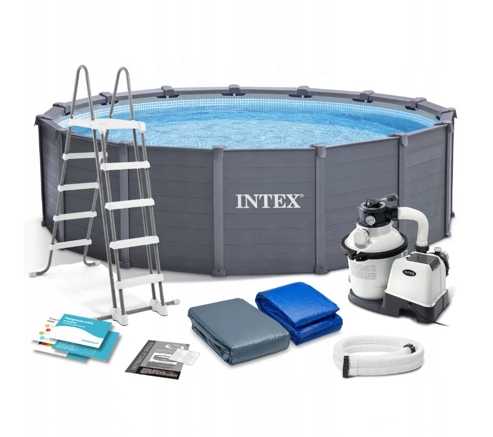 Intex 26384 Round  Above Ground Swimming Pools  Graphite Gray Panel Pool Set Outdoor Family Garden Pools