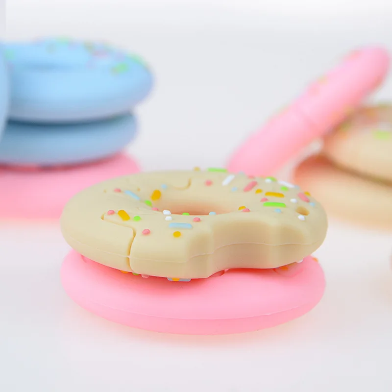 Cartoon Silicone Teethers Bpa Free Donut Baby Teething Pendant Diy Nipple Holder Chain Food Grade Silicone Teether Beads